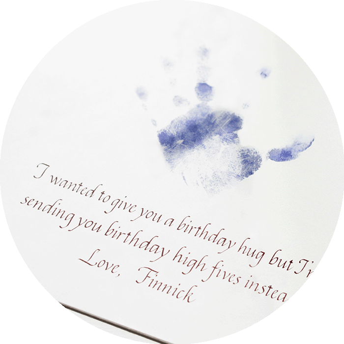 Hannah Cooper hi five hand print italic calligraphy gift letter