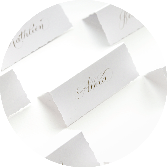 Hannah Cooper gold wedding event copperplate place cards calligraphy